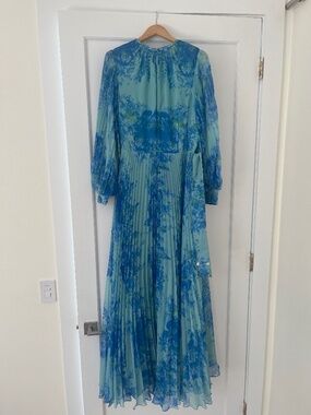 teri jon by rickie freeman long sleeve pleated maxi dress TERI JON